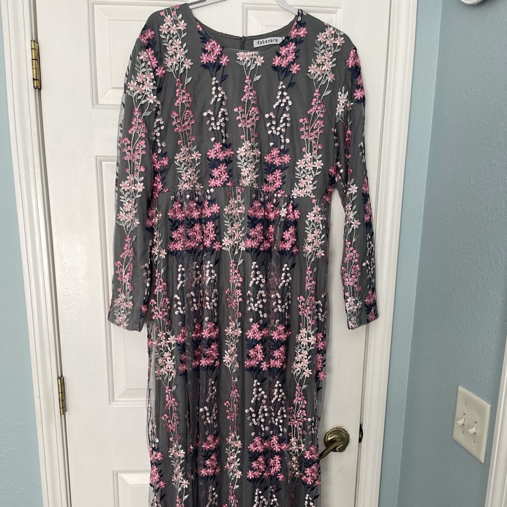 Modest embroidery lace dress